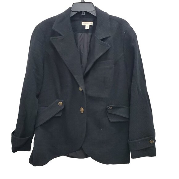 Coldwater Creek Woman's Black Button Front Belted Peacoat‎ Jacket Plus Size 20 - Picture 1 of 9